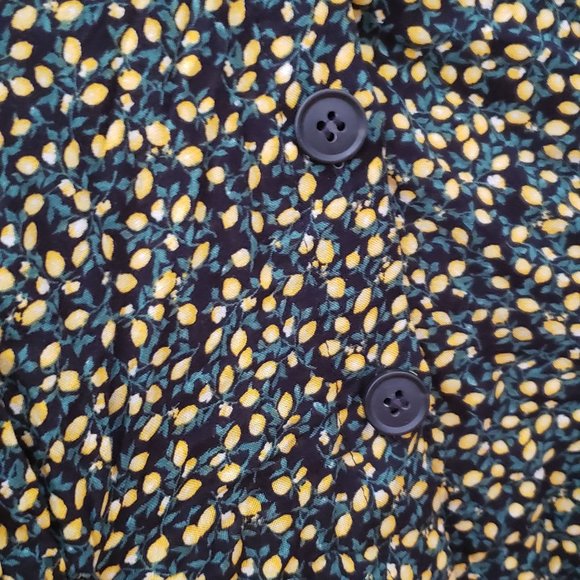 Lemon Print Button Up Mini Dress with Pockets - Picture 2 of 5